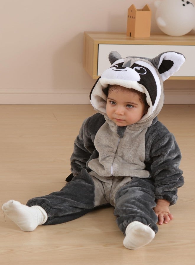 DarkCom Unisex Baby Animal Onesie Toddler Hooded Romper Halloween Cosplay Grey Raccoon Costumes Kids' Christmas Gifts 6-12 Months - Image 4
